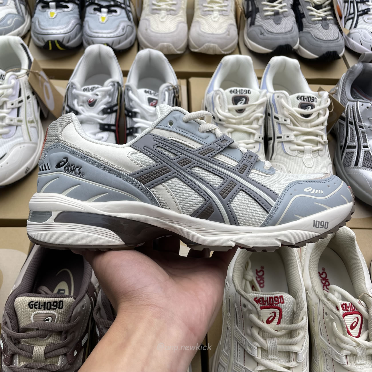 Asics Gel 1090 Grey Beige Birch French Blue White Sage Silver Cream Brown Silver Cream Gray Blue (15) - newkick.app